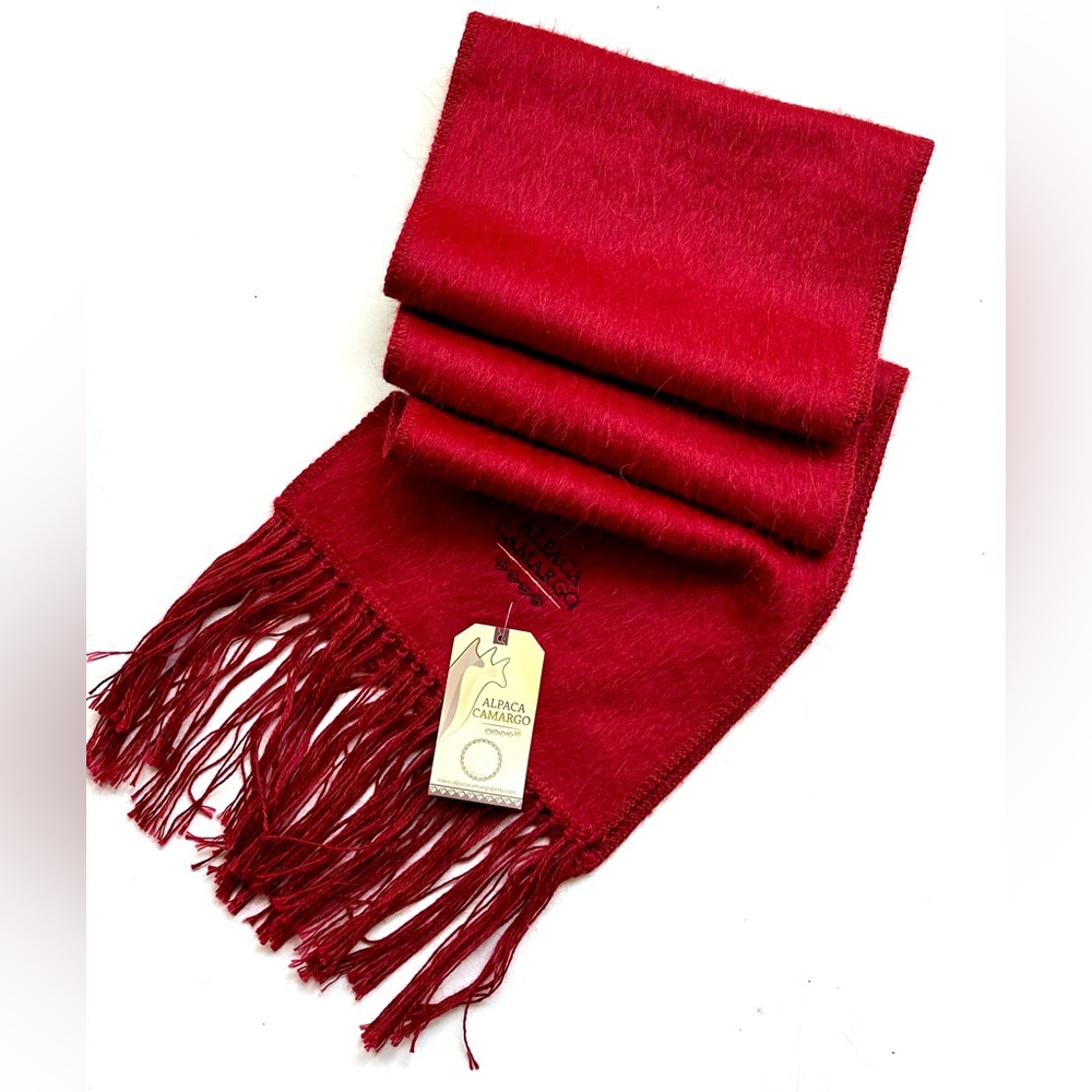 NWT Alpaca Brushed Red Scarf, Peru, 69″ x 8″